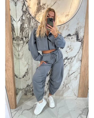 Spodnie dresowe z marszczoną nogawką By o la la...! grafitowe