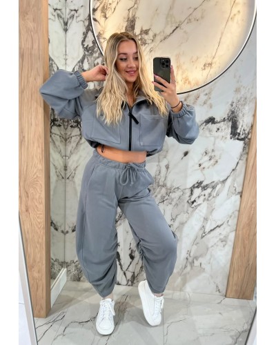 Spodnie dresowe z marszczoną nogawką By o la la...! grafitowe