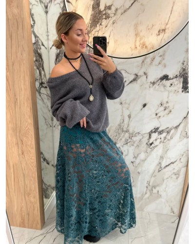 Spódnica midi koronkowa By o la la...! petrol