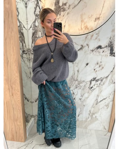 Spódnica midi koronkowa By o la la...! petrol