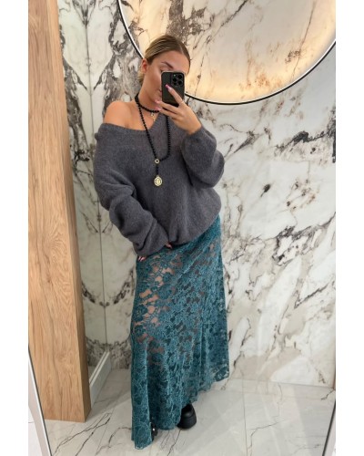 Spódnica midi koronkowa By o la la...! petrol