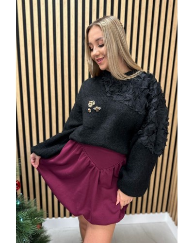 Sweter z różami czarny