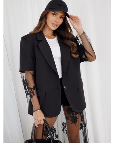 Marynarka z koronkowym rękawem By o la la...! czarna