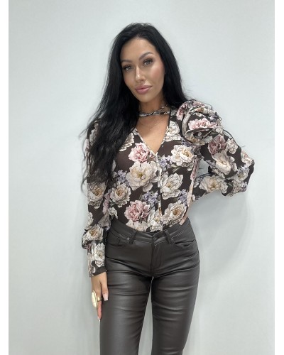 Bluzka szyfonowa z różą w piwonie La Milla czekoladowa