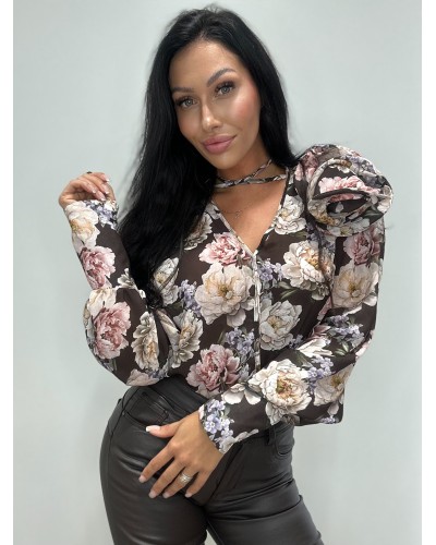 Bluzka szyfonowa z różą w piwonie La Milla czekoladowa