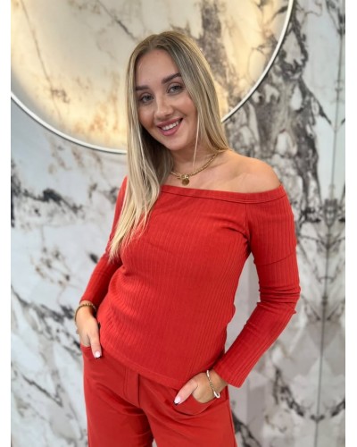 Basic prążkowany z dekoltem w łódkę By o la la...! terracotta