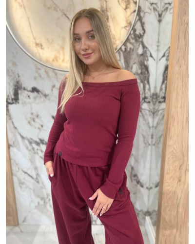 Basic prążkowany z dekoltem w łódkę By o la la...! merlot