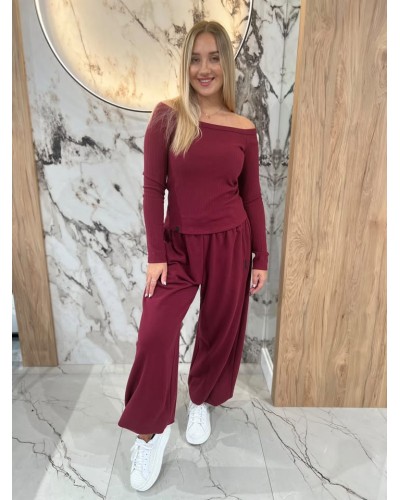 Basic prążkowany z dekoltem w łódkę By o la la...! merlot