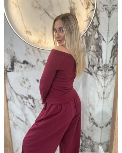 Basic prążkowany z dekoltem w łódkę By o la la...! merlot