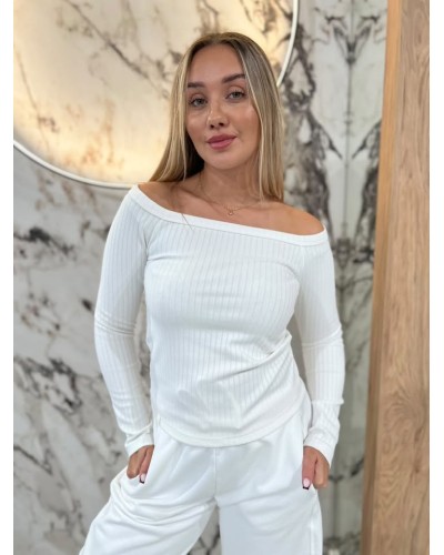 Basic prążkowany z dekoltem w łódkę By o la la...! śmietankowa