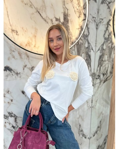 Bluzka z różami By o la la...! śmietankowa