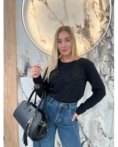 Bluzka z różami By o la la...! czarna