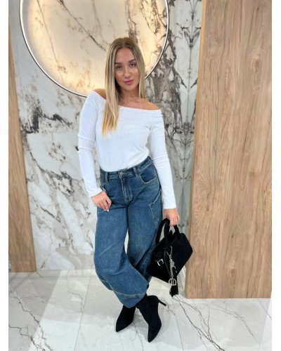 Basic prążkowany z dekoltem w łódkę By o la la...! biała