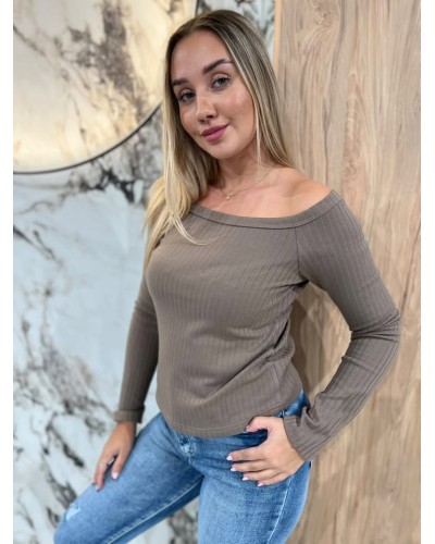 Basic prążkowany z dekoltem w łódkę By o la la...! stone