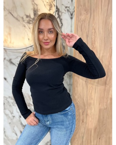 Basic prążkowany z dekoltem w łódkę By o la la...! czarna