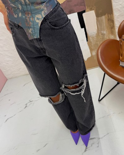 Spodnie jeansowe z dziurami La Milla szare