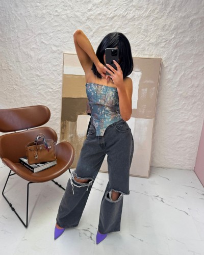 Spodnie jeansowe z dziurami La Milla szare