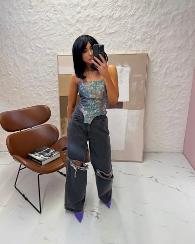 Spodnie jeansowe z dziurami La Milla szare