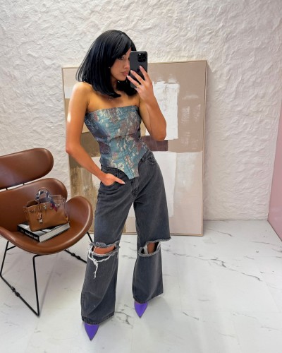 Spodnie jeansowe z dziurami La Milla szare