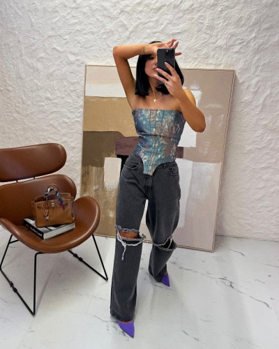 Spodnie jeansowe z dziurami La Milla szare