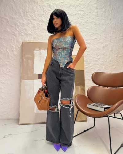 Spodnie jeansowe z dziurami La Milla szare