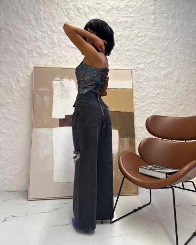 Spodnie jeansowe z dziurami La Milla szare