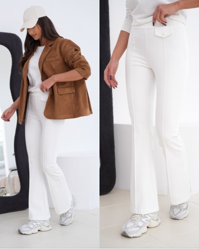 Spodnie materiałowe dzwony By o la la...! śmietankowe