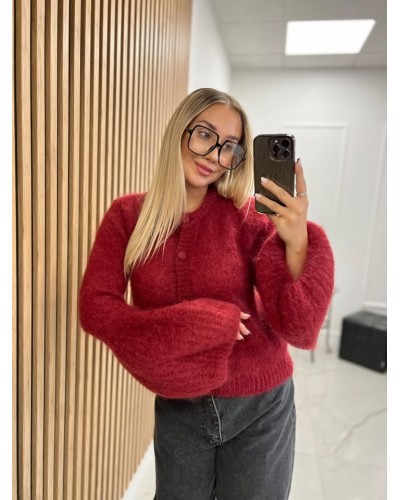 Sweter moherowy z guzikami bordowy