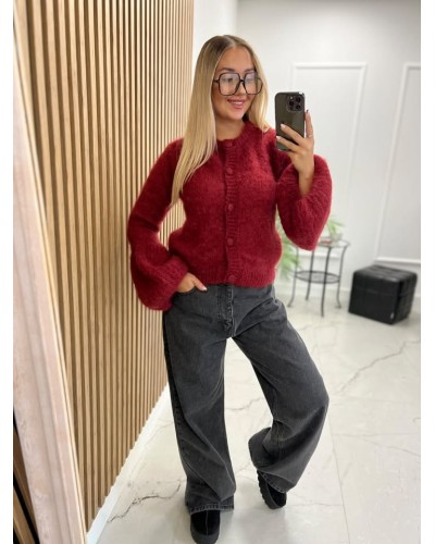 Sweter moherowy z guzikami bordowy