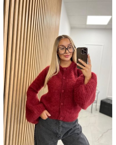 Sweter moherowy z guzikami bordowy