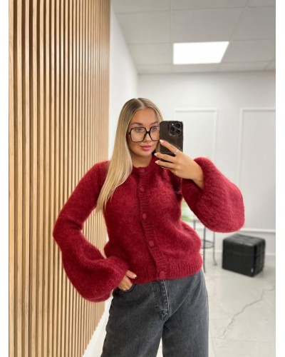 Sweter moherowy z guzikami bordowy