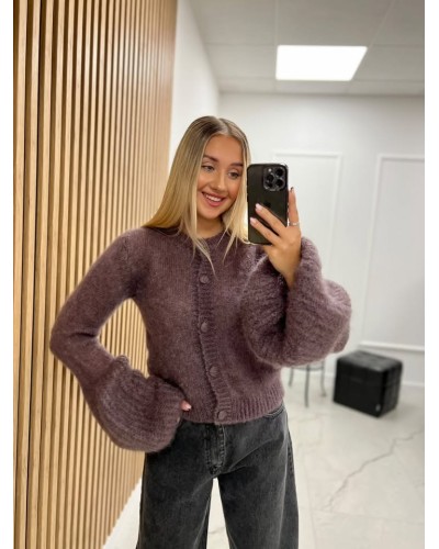 Sweter moherowy z guzikami czekoladowy