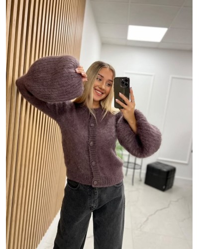 Sweter moherowy z guzikami czekoladowy