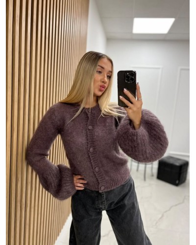 Sweter moherowy z guzikami czekoladowy