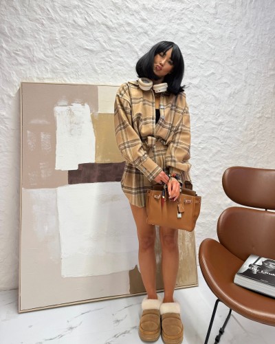 Koszula ocieplana z paskiem w kratę La Milla beżowa