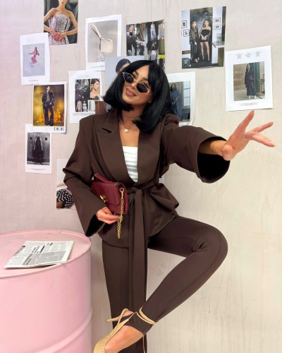 Marynarka dresowa wiązana La Milla czekoladowa