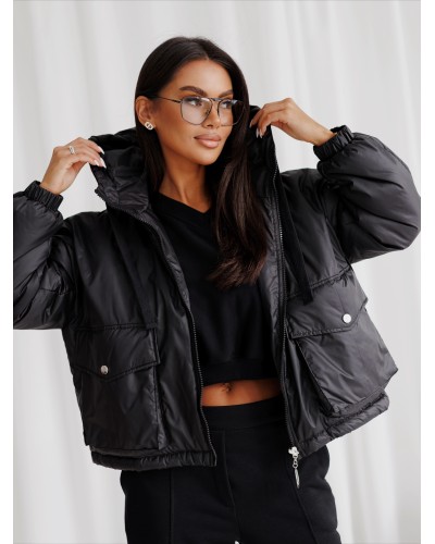 Kurtka pudełkowa z logowanym zamkiem By o la la...! czarna