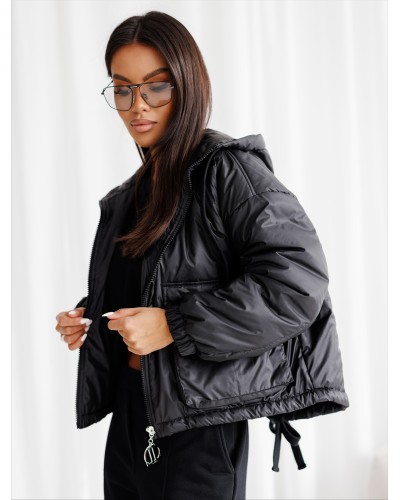 Kurtka pudełkowa z logowanym zamkiem By o la la...! czarna