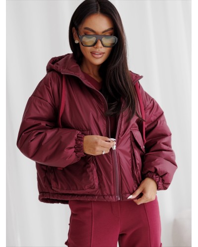 Kurtka pudełkowa z logowanym zamkiem By o la la...! merlot