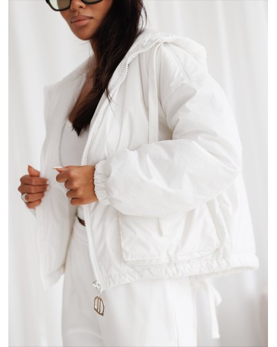 Kurtka pudełkowa z logowanym zamkiem By o la la...! śmietankowa