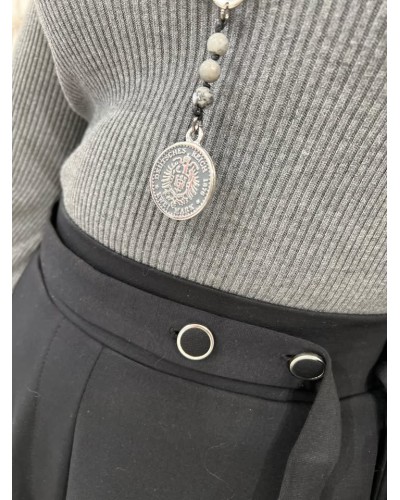 Naszyjnik różaniec z jaspisu szarego By o la la...! moneta srebrna