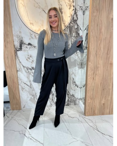 Spodnie lejące z guzikami w pasie By o la la...! czarne