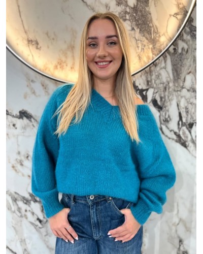 Sweter moherowy w szpic By o la la...! petrol