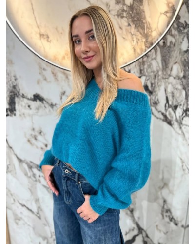 Sweter moherowy w szpic By o la la...! petrol