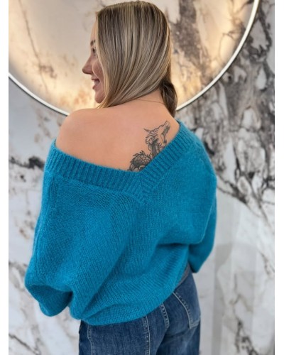 Sweter moherowy w szpic By o la la...! petrol