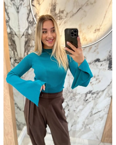 Cienki sweterek prążkowany By o la la...! petrol