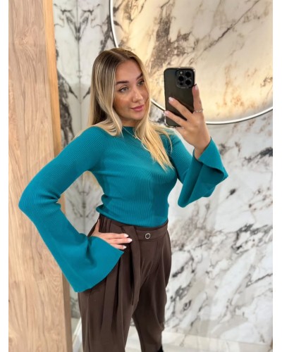 Cienki sweterek prążkowany By o la la...! petrol