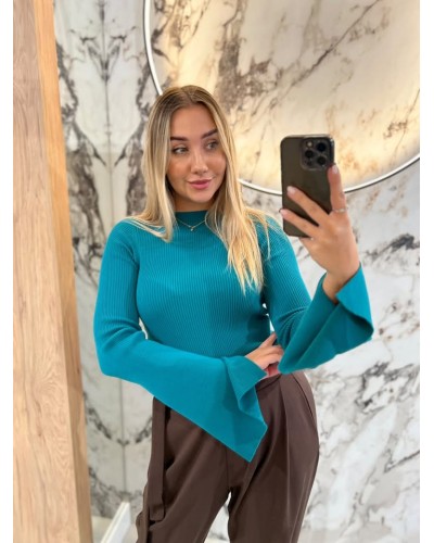 Cienki sweterek prążkowany By o la la...! petrol