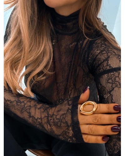 Golf koronkowy EMO czarny