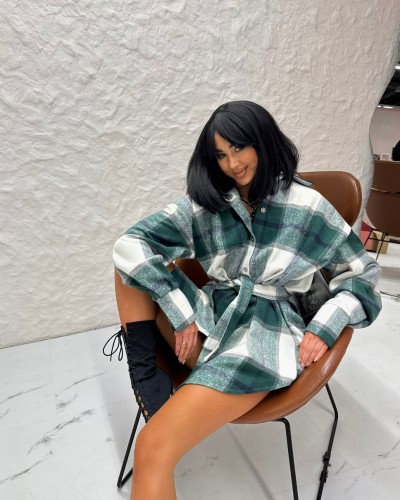 Koszula ocieplana z paskiem w kratę La Milla zielona